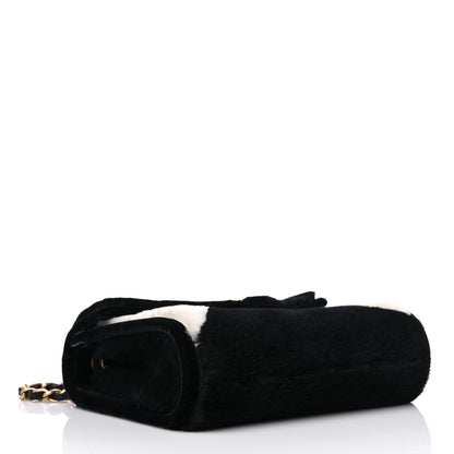 Chanel Shearling Checkered Flap Bag Black White 4 of 12