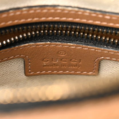 Gucci Monogram Textured Dollar Calfskin Web Mini Bauletto Duffle Top Handle Bag Black Koi Beige 6 of 13