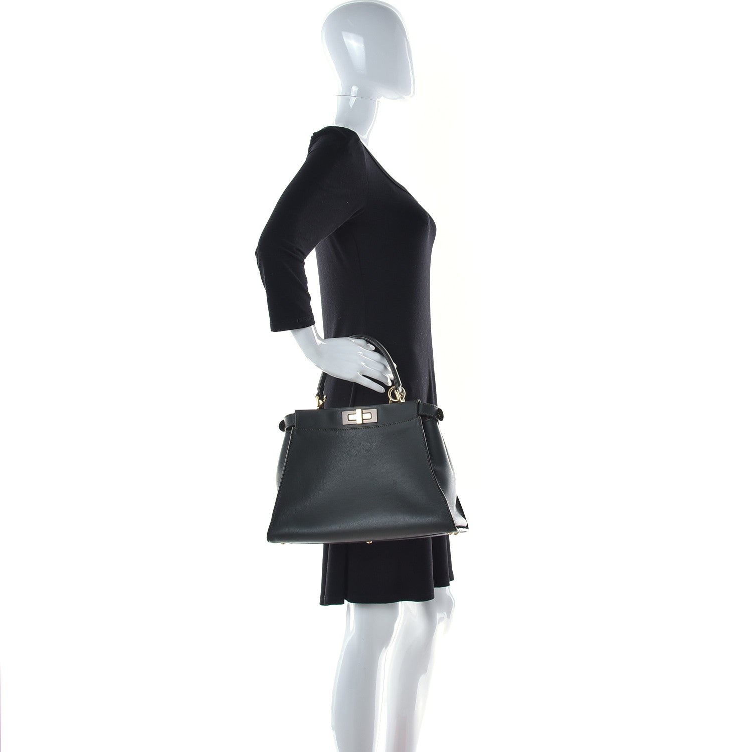 Fendi Vitello Seta Shiny Nappa Medium Peekaboo Iconic Satchel Verde Prato Makeup 3 of 10