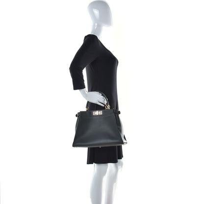 Fendi Vitello Seta Shiny Nappa Medium Peekaboo Iconic Satchel Verde Prato Makeup 3 of 10