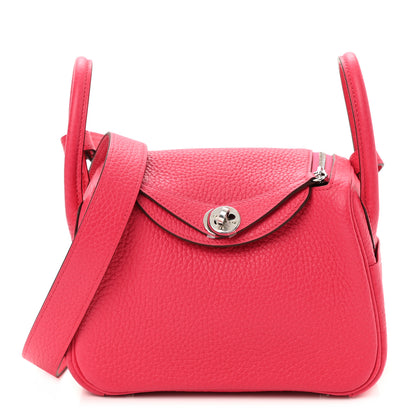 Hermes Taurillon Clemence Mini Lindy 20 Rose Extreme 1 of 10