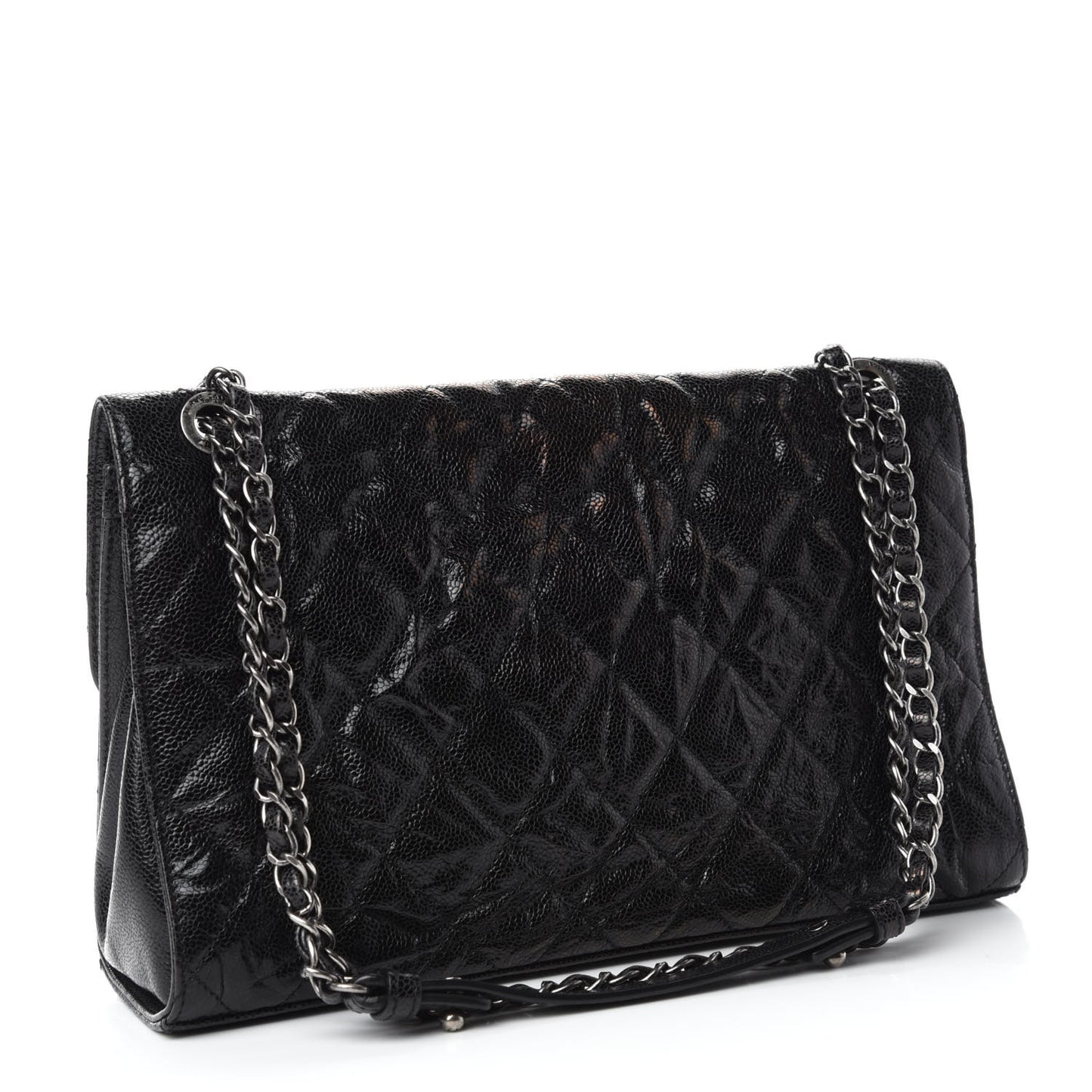 Crumpled Grained Calfskin Jumbo CC Crave Flap Black