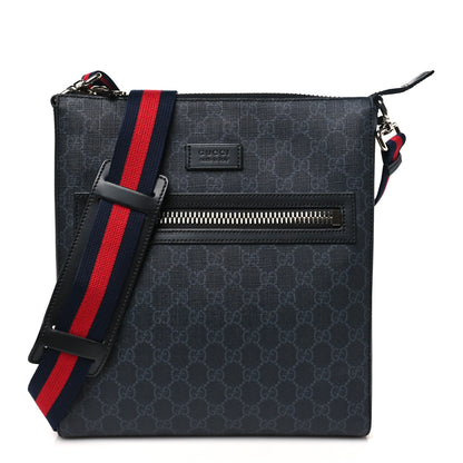 Gucci GG Supreme Monogram Web Small Flat Messenger Bag Black Grey 1 of 10