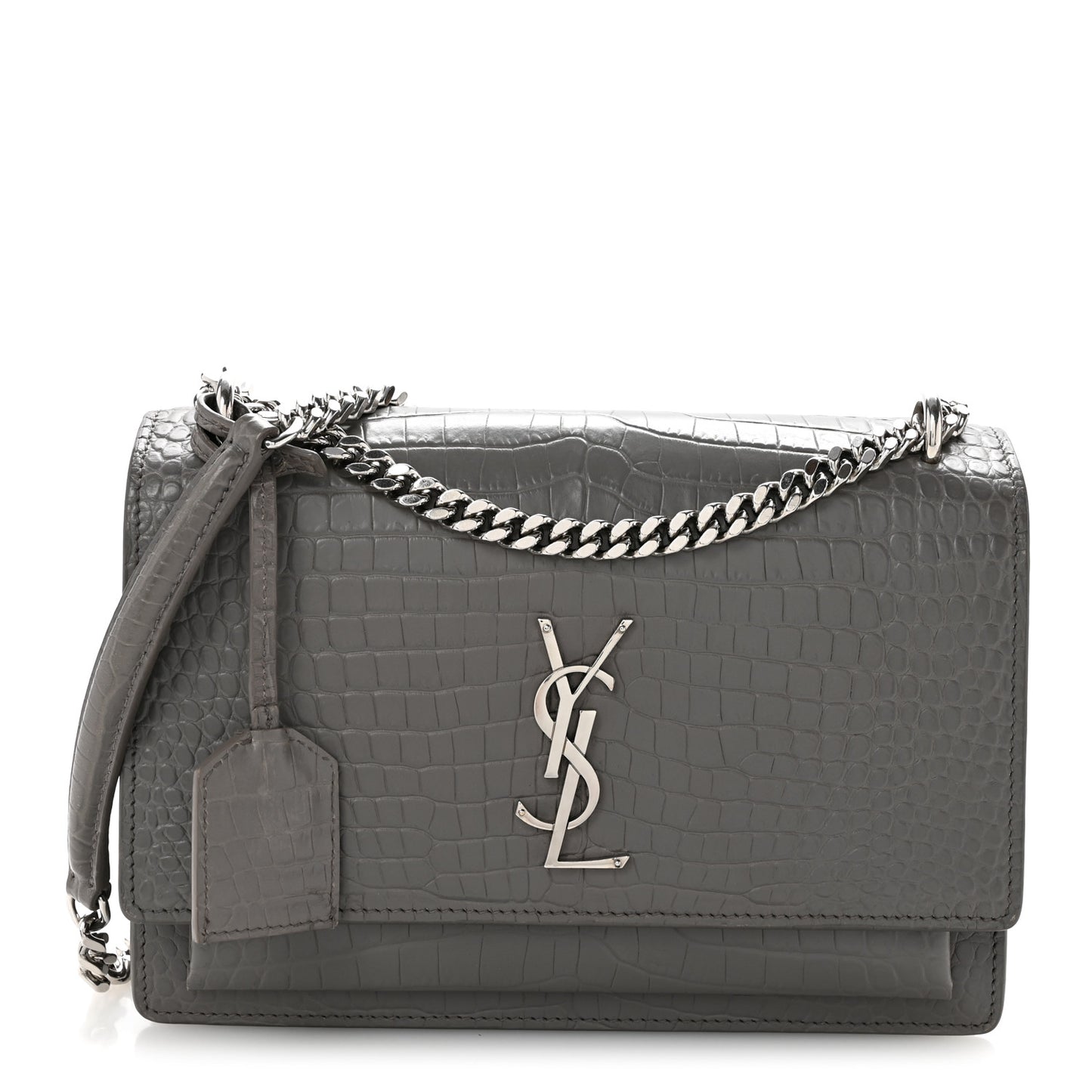 Calfskin Crocodile Embossed Medium Monogram Sunset Fog