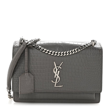 Saint Laurent Calfskin Crocodile Embossed Medium Monogram Sunset Fog 1 of 12