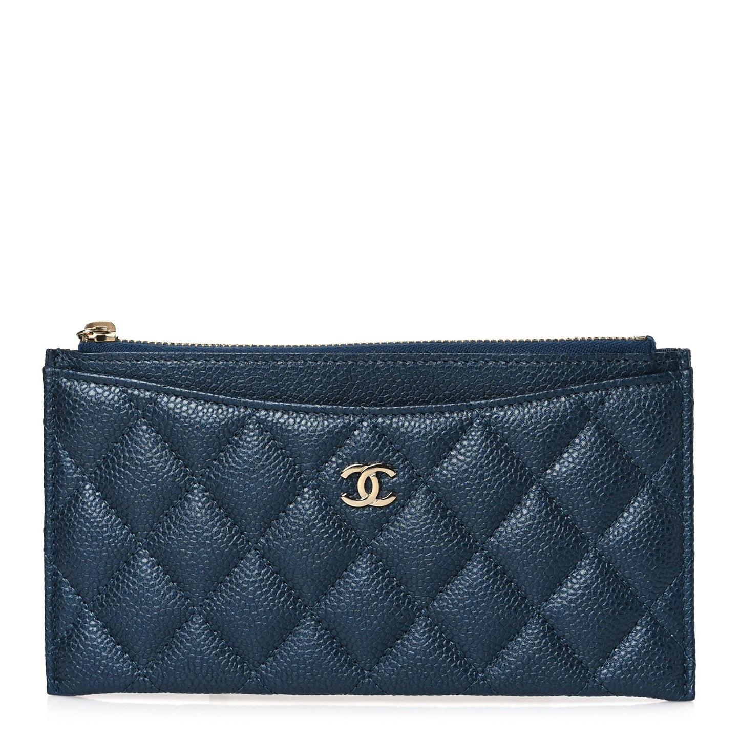 Iridescent Caviar Quilted Classic Zip Pouch Navy