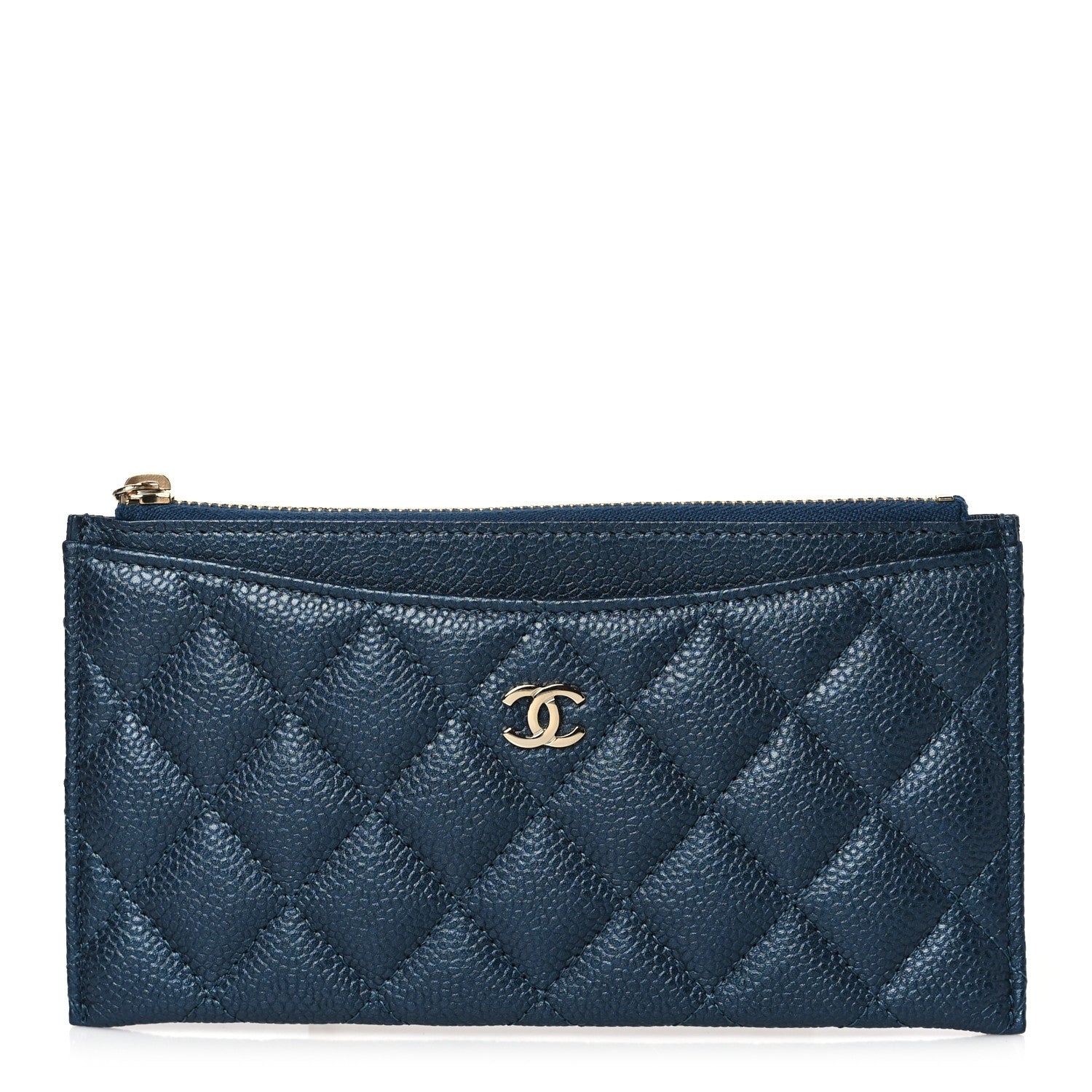 Chanel Iridescent Caviar Quilted Classic Zip Pouch Navy 1 of 8