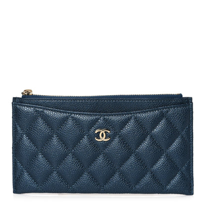 Chanel Iridescent Caviar Quilted Classic Zip Pouch Navy 1 of 8
