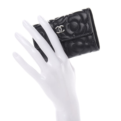 Chanel Goatskin Camellia Embossed 4 Key Holder Black 2 of 11