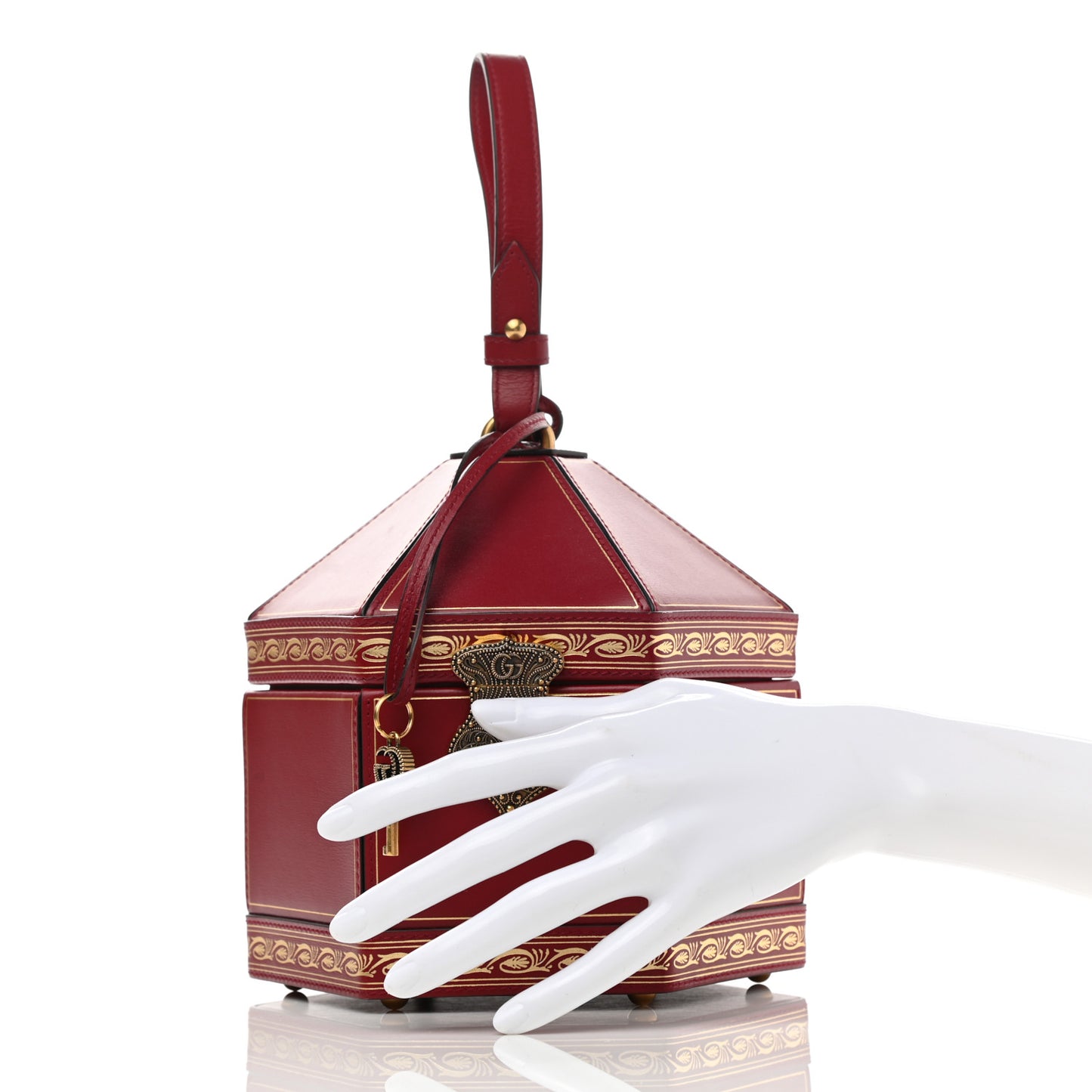 Calfskin Hexagon GG Torchon Key Box Bag New Cherry Red Oro