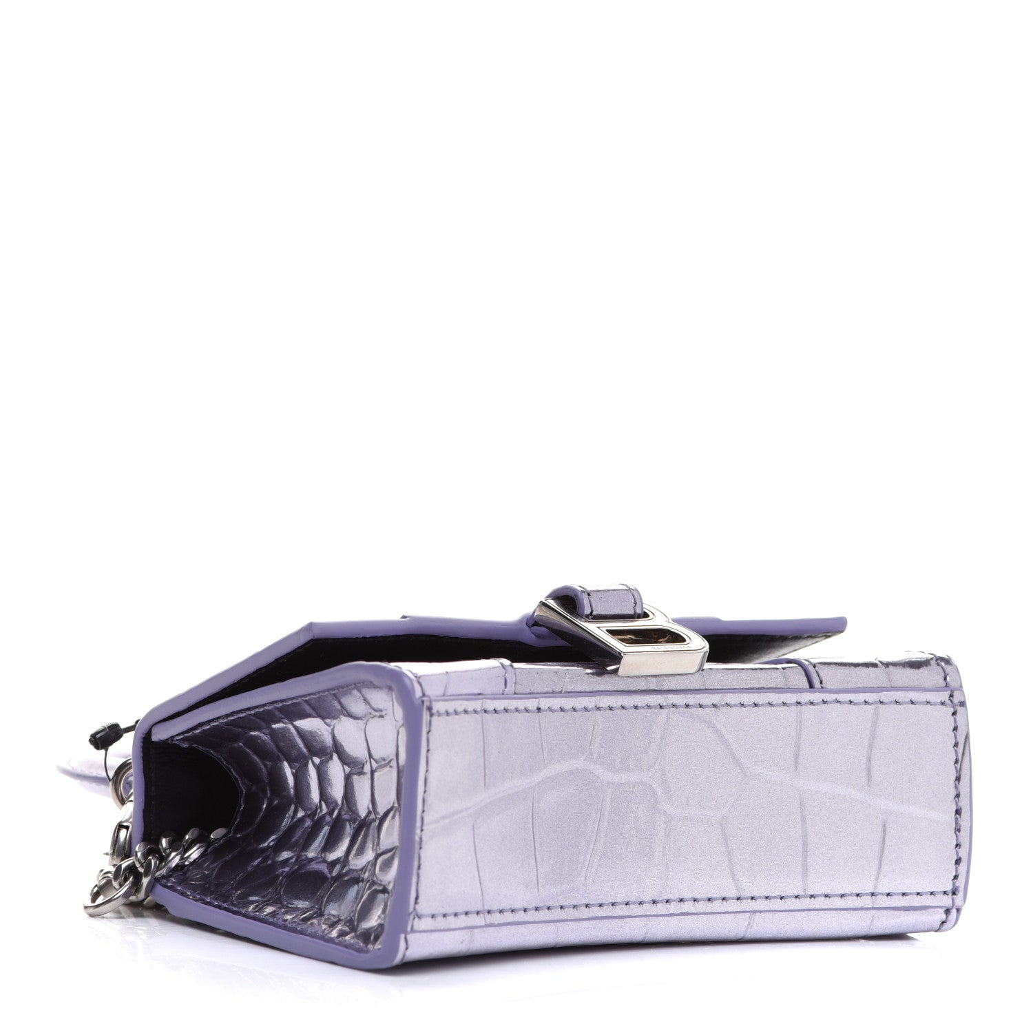 Balenciaga Metallic Calfskin Crocodile Embossed Hourglass Top Handle Bag Mini with Chain Lilac 4 of 9