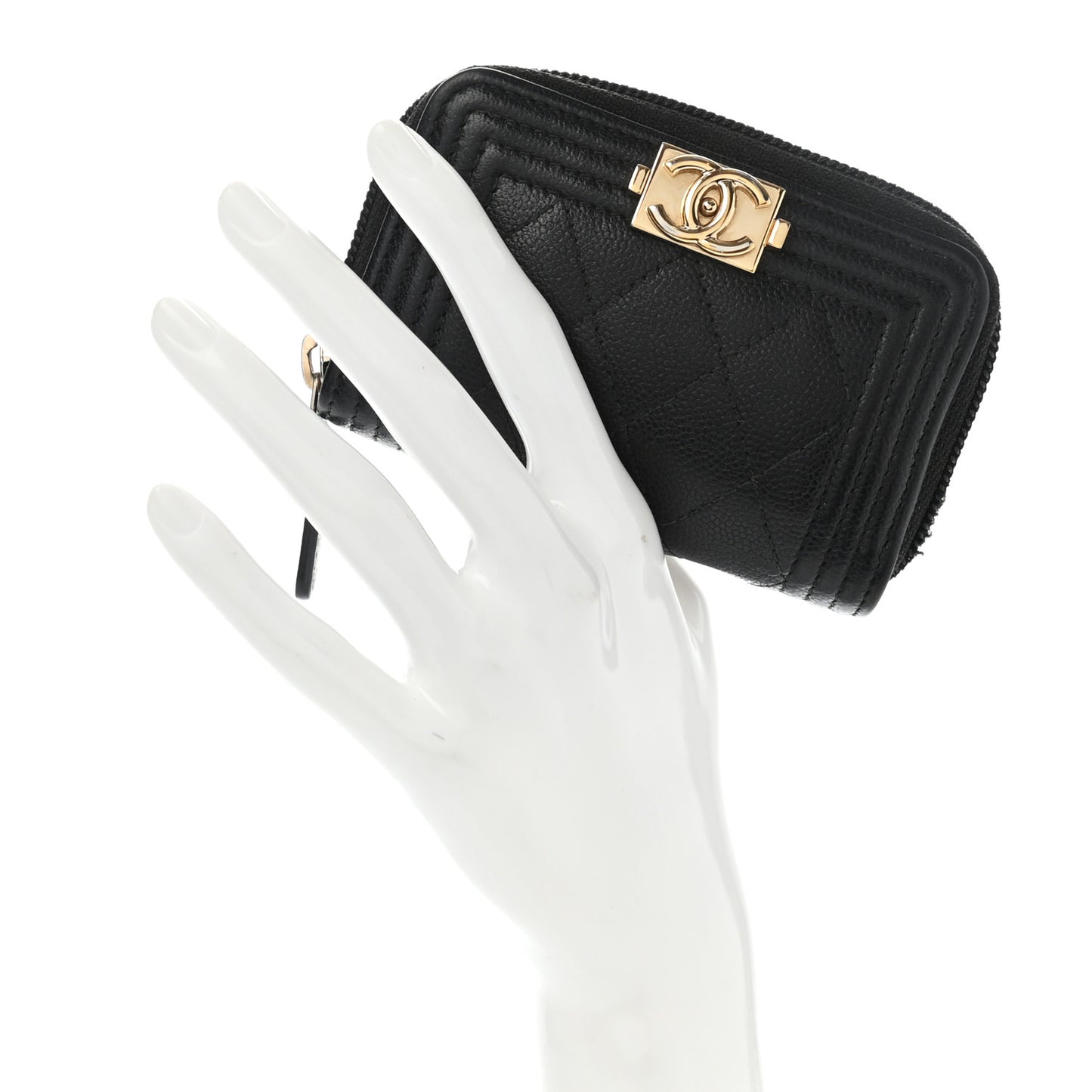 Caviar Quilted Boy Zip Around Coin Purse Wallet Black