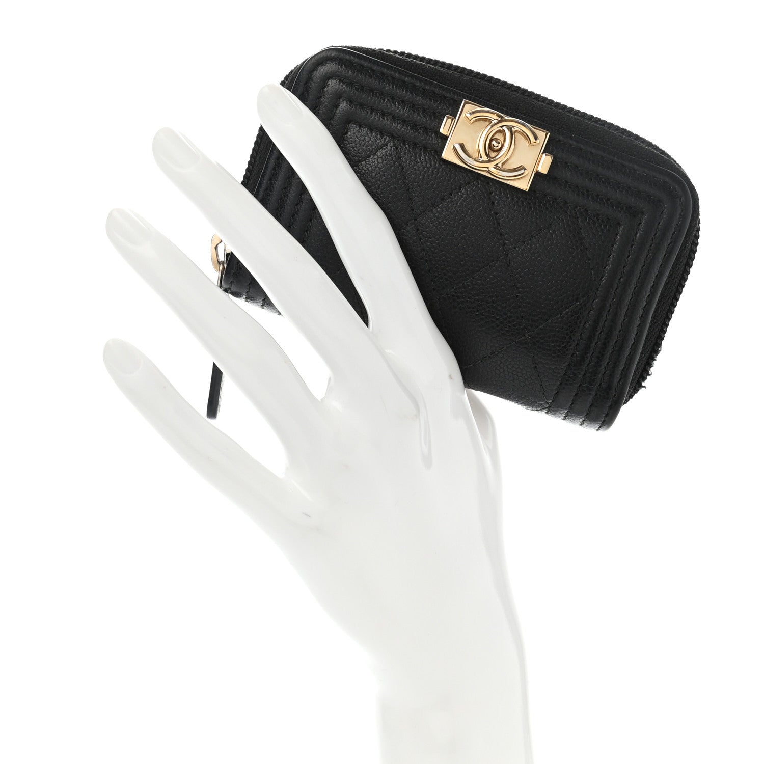 Chanel Caviar Quilted Boy Zip Around Coin Purse Wallet Black 2 of 10