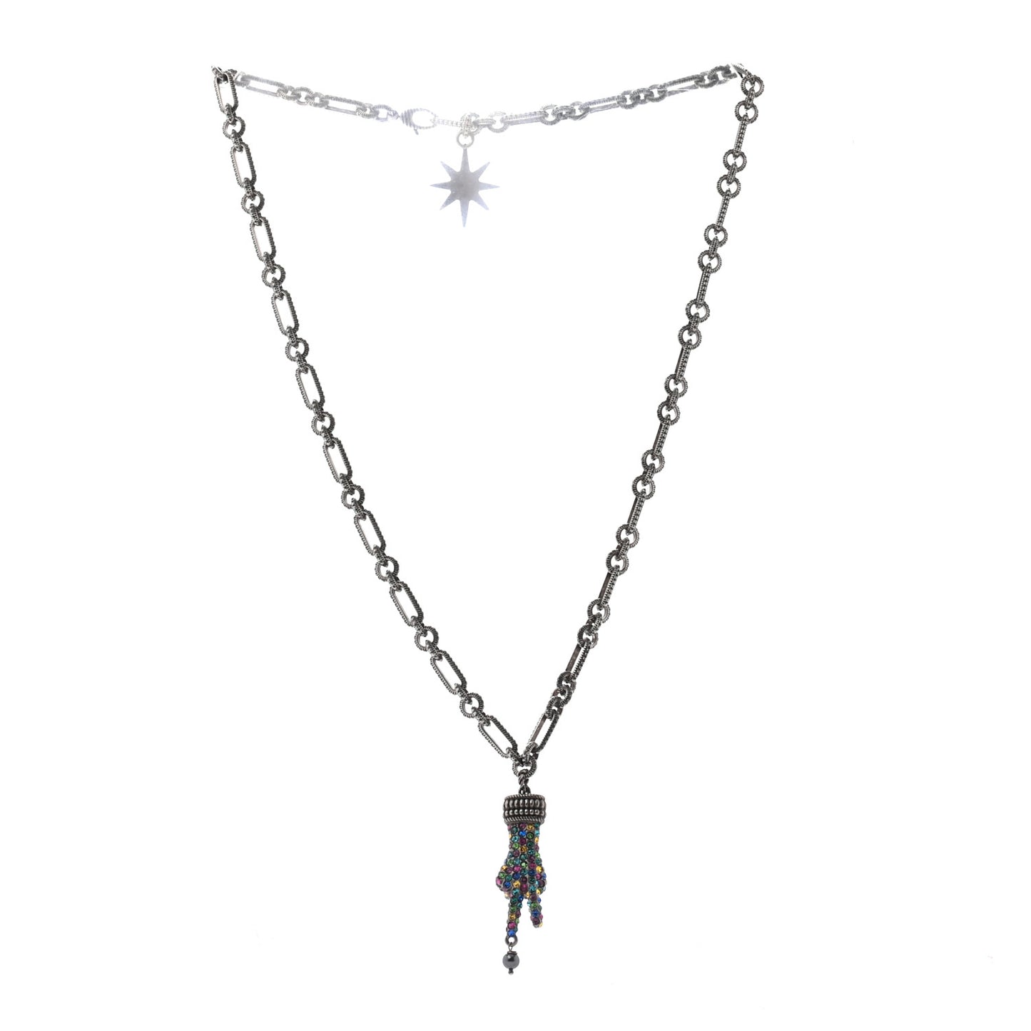 Swarovski Crystal Hand Motif Pendant Necklace Aged Gold Multicolor