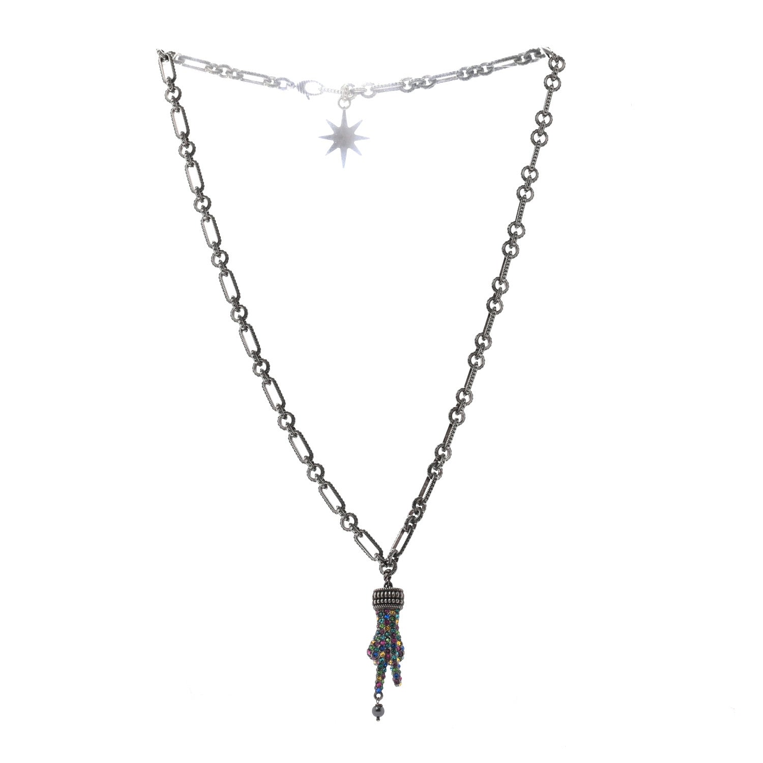 Gucci Swarovski Crystal Hand Motif Pendant Necklace Aged Gold Multicolor 3 of 5