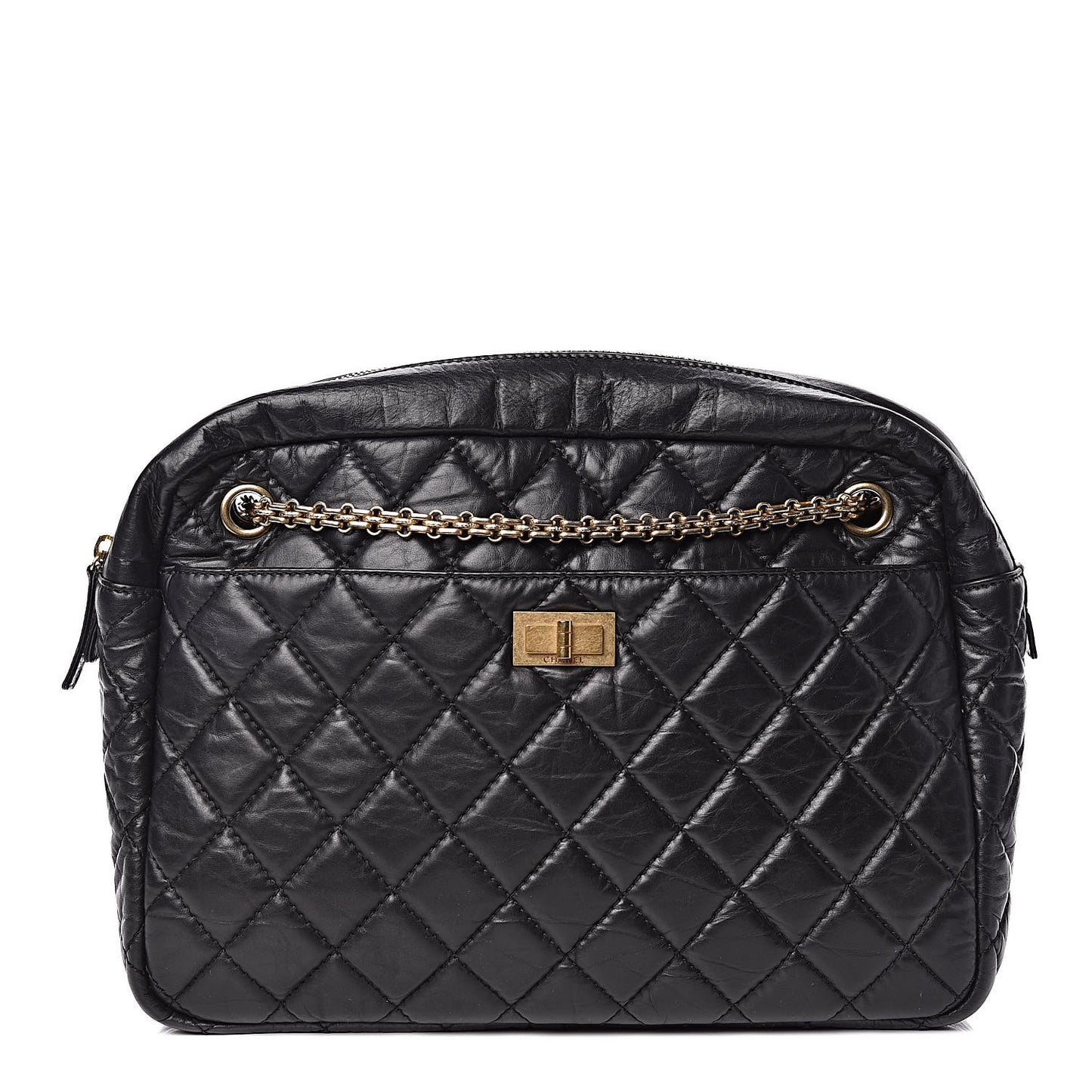 Aged Calfskin Quilted Large Reissue Camera Case Black