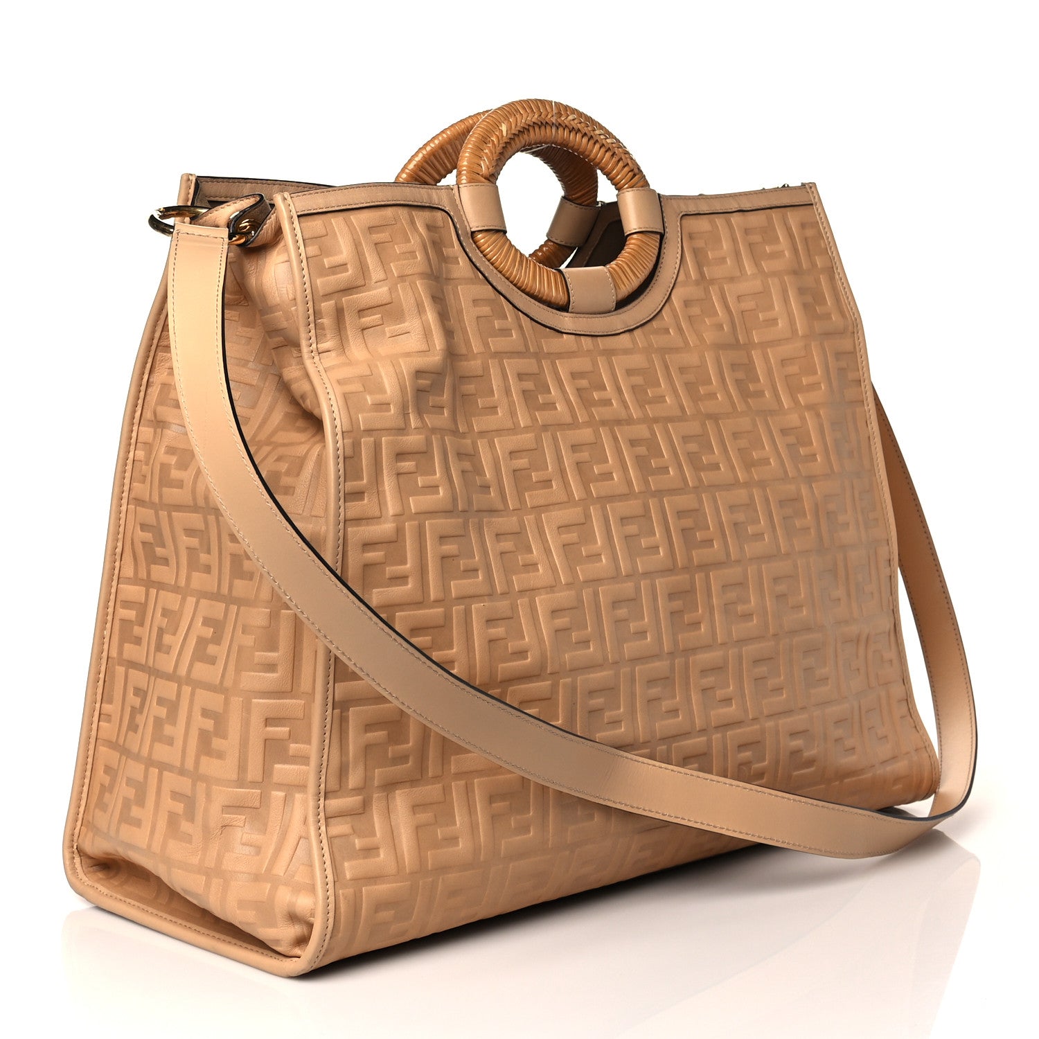 Fendi Vitello Cristallo Nature Wicker FF 1974 Embossed Large Runaway Shopper Tote Makeup 3 of 10