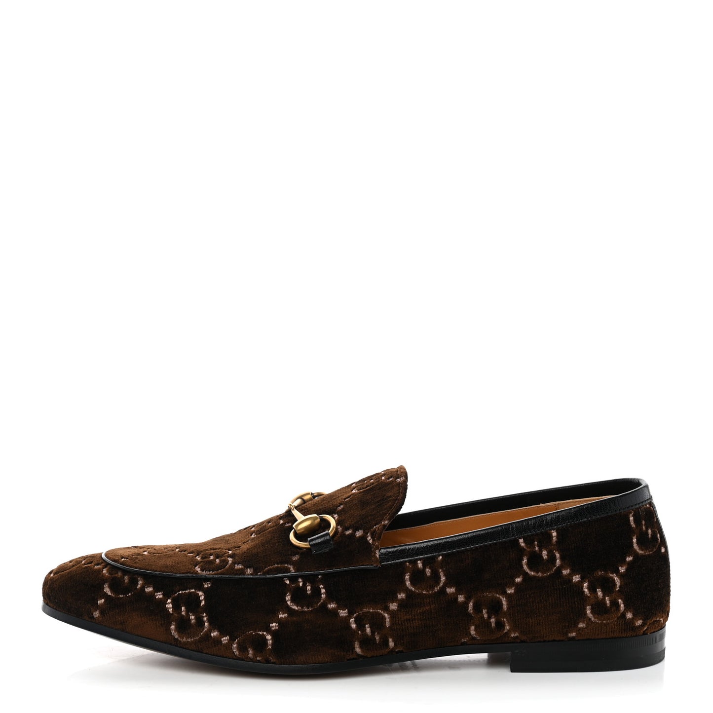 Velvet GG Monogram Goatskin Mens Horsebit Loafers 10 Brown Black