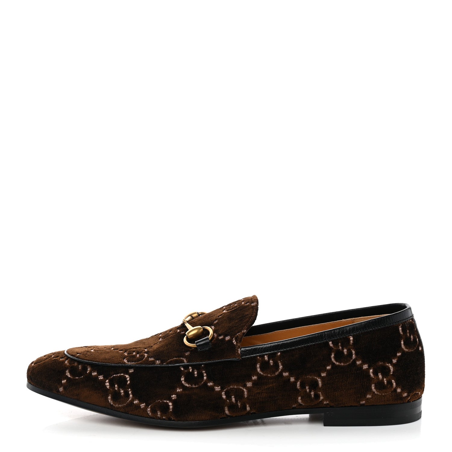 Gucci Velvet GG Monogram Goatskin Mens Horsebit Loafers 10 Brown Black 1 of 11
