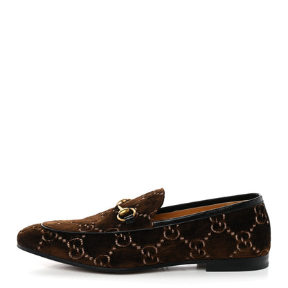Gucci Velvet GG Monogram Goatskin Mens Horsebit Loafers 10 Brown Black 1 of 11