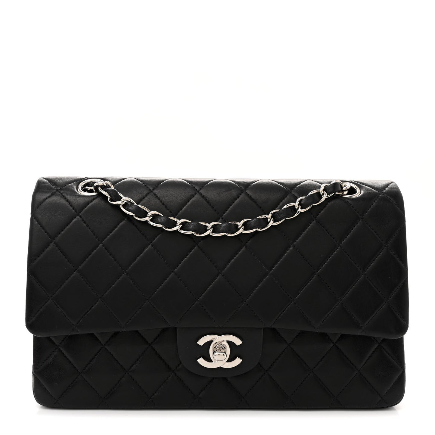 Lambskin Quilted Medium Double Flap Black