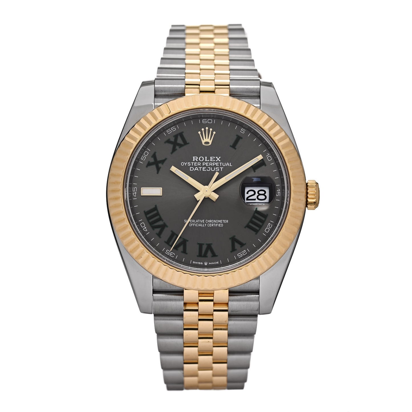 Stainless Steel 18K Yellow Gold 41mm Oyster Perpetual Wimbledon Datejust Watch Slate 126333