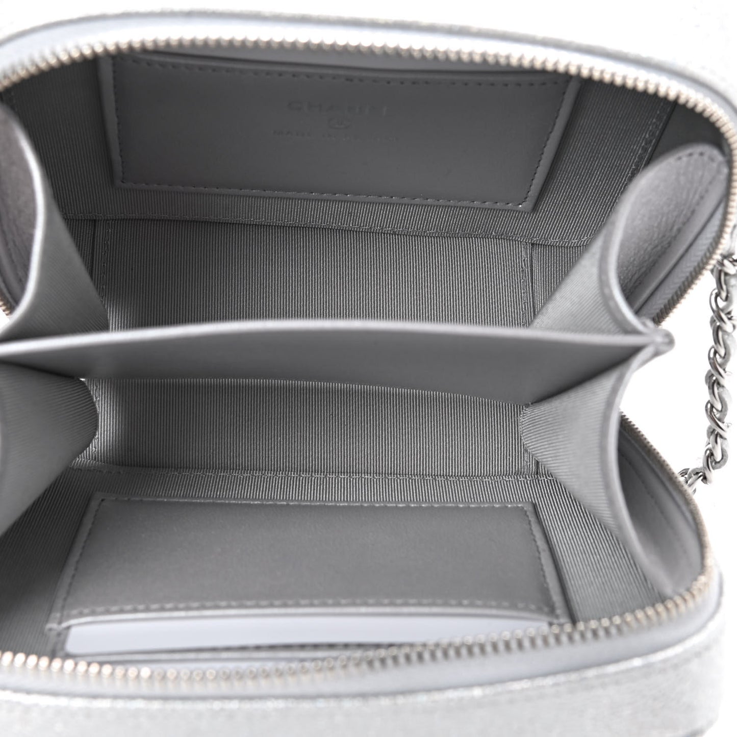 Metallic Caviar Quilted Camera Bag Silver