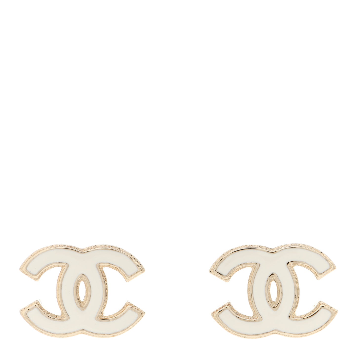 Enamel CC Earrings Gold White