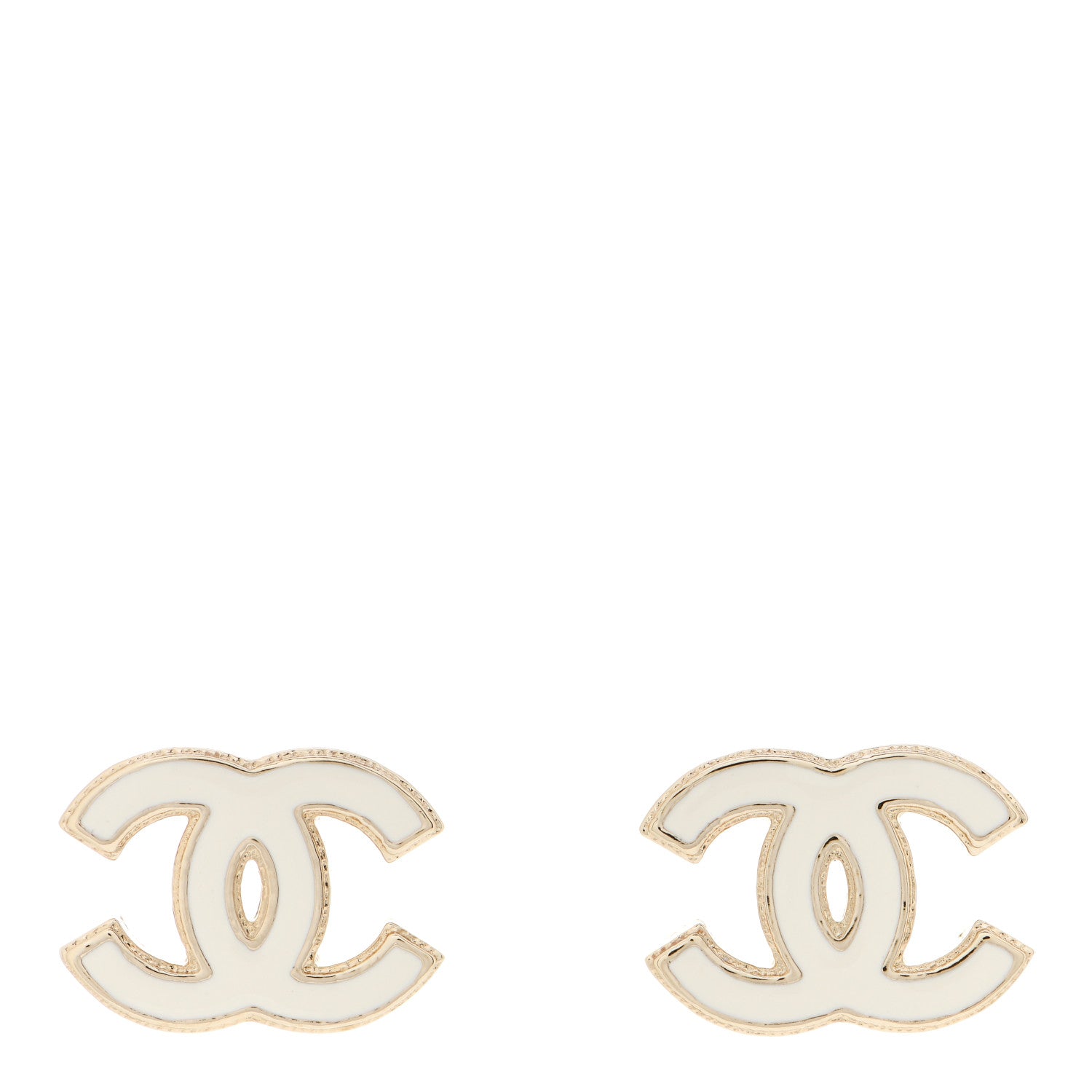 Chanel Enamel CC Earrings Gold White 1 of 6