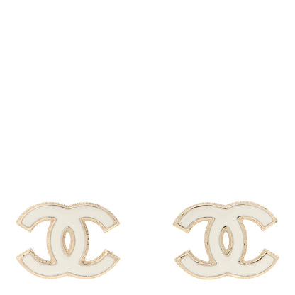 Chanel Enamel CC Earrings Gold White 1 of 6
