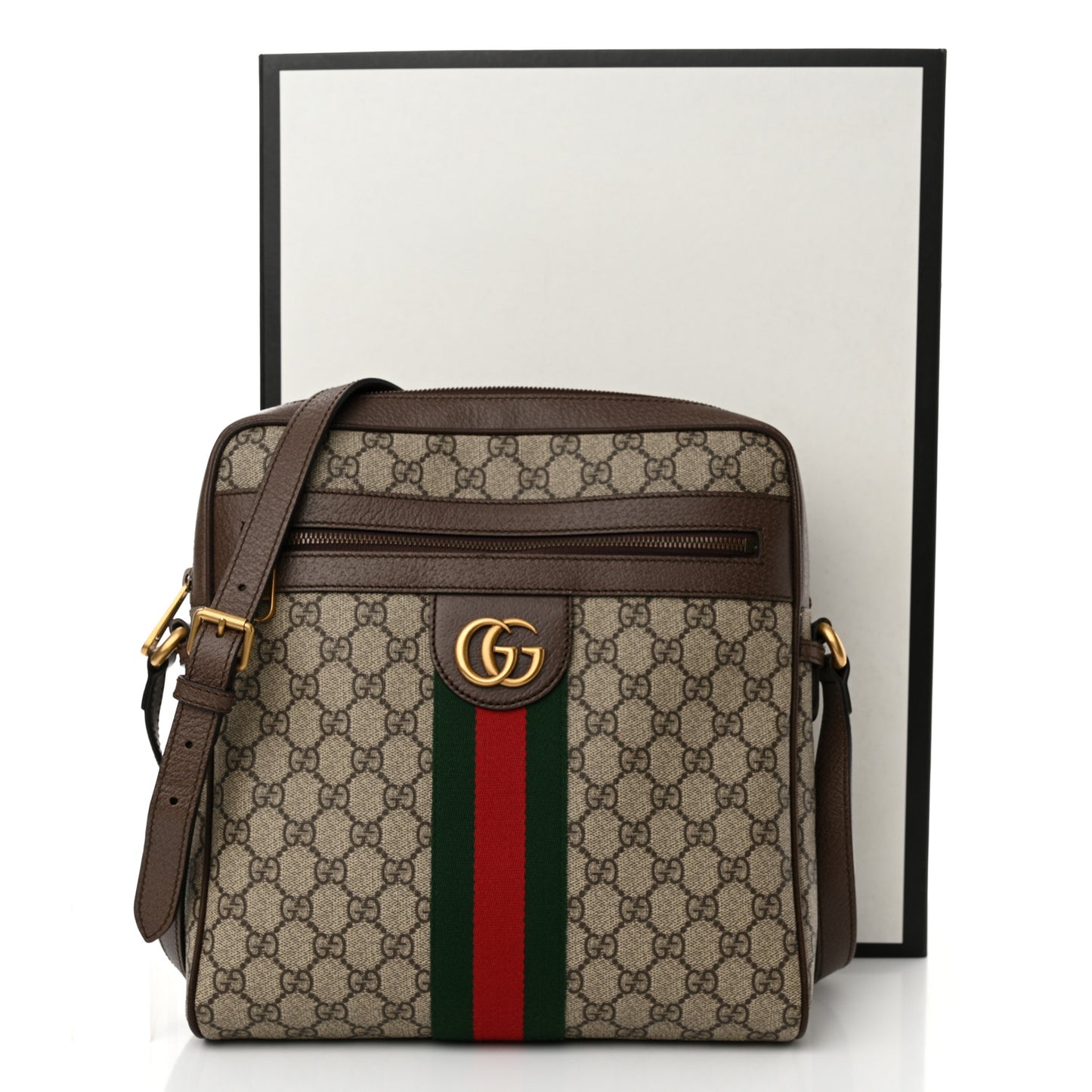 GG Supreme Monogram Web Medium Ophidia Messenger Bag Brown