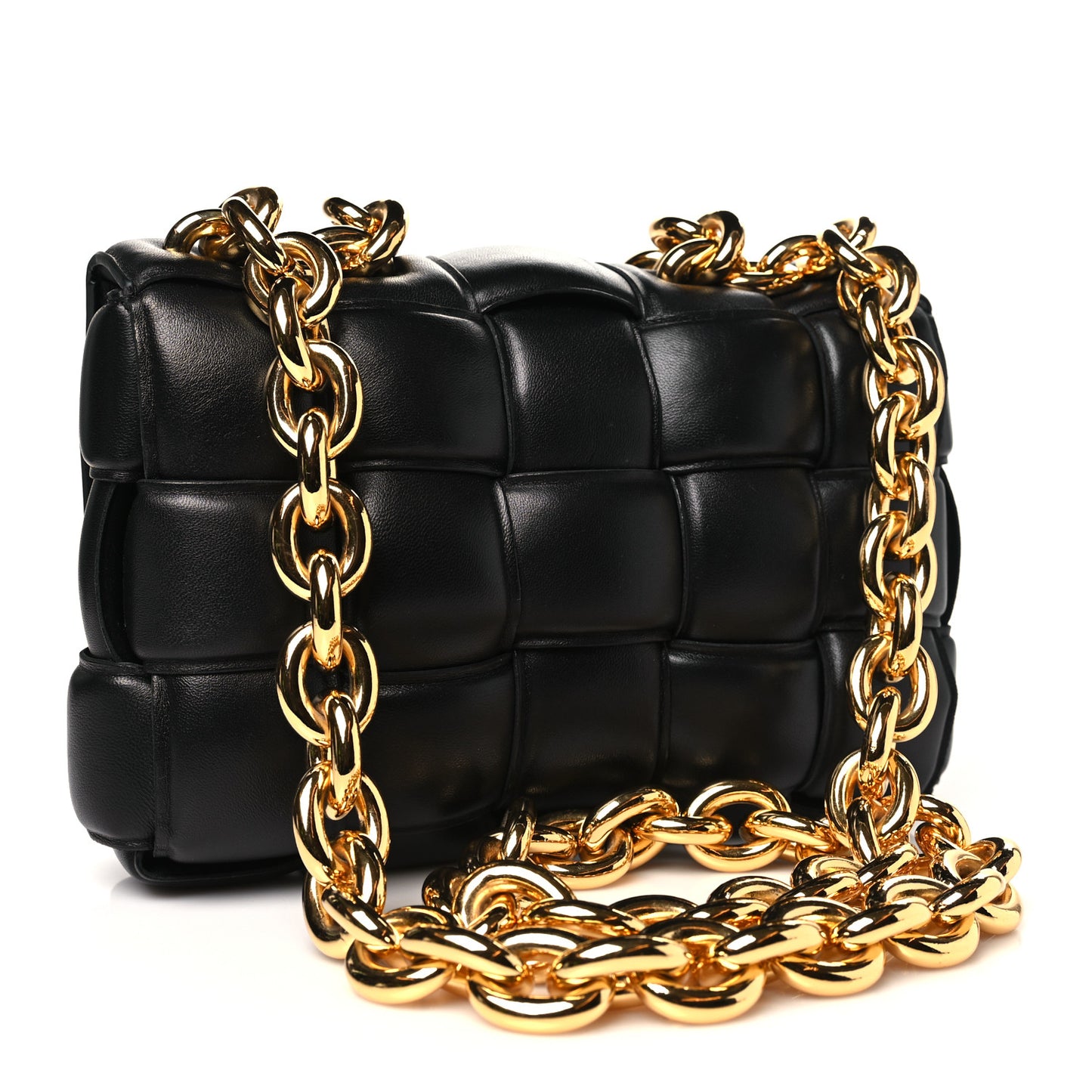 Lambskin Maxi Intreccio Padded Chain Cassette Crossbody Bag Black
