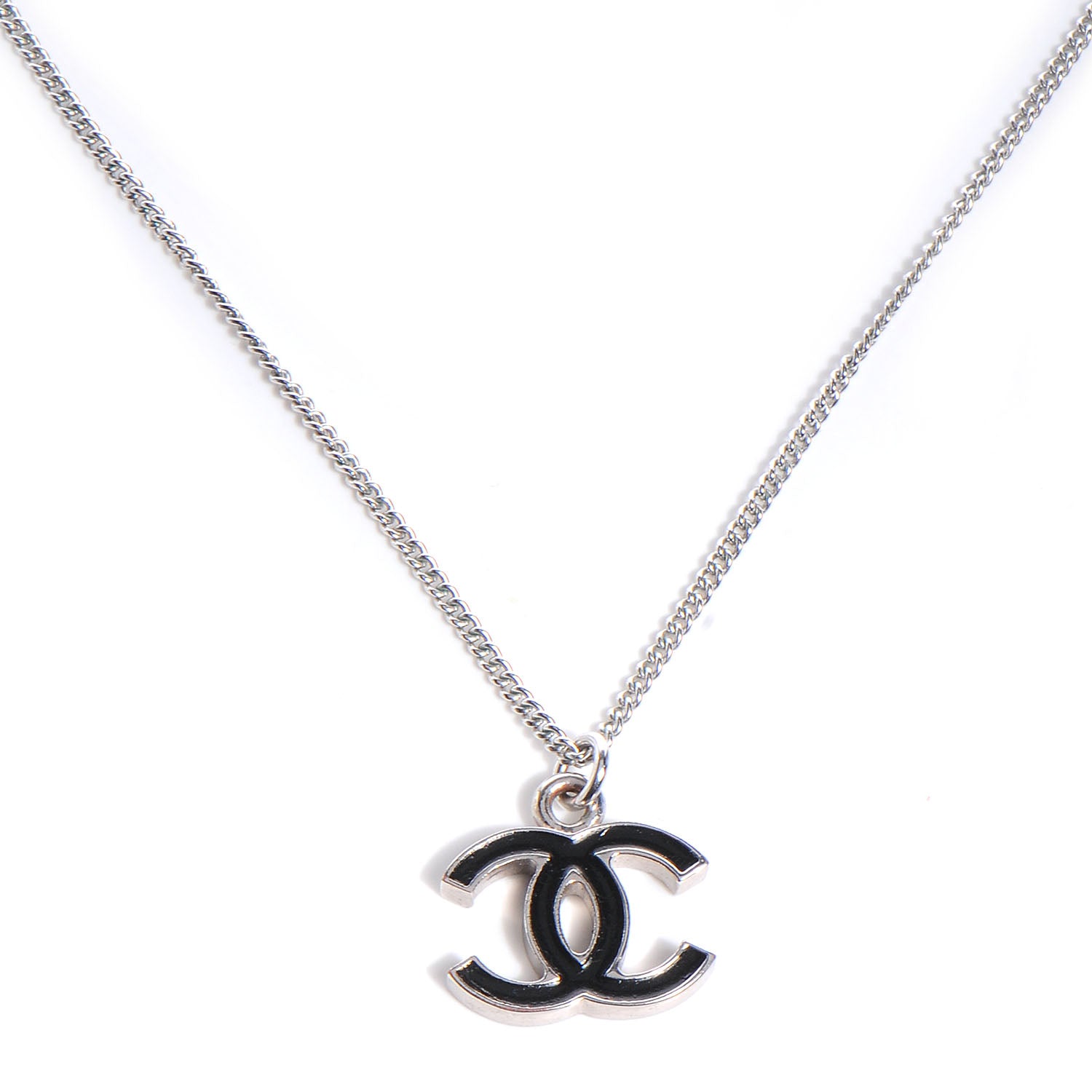 Chanel Enamel CC Necklace Black Silver 1 of 6