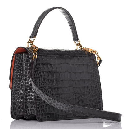 Mulberry Calfskin Crocodile Embossed Medium Harlow Satchel Dark Grey 4 of 9