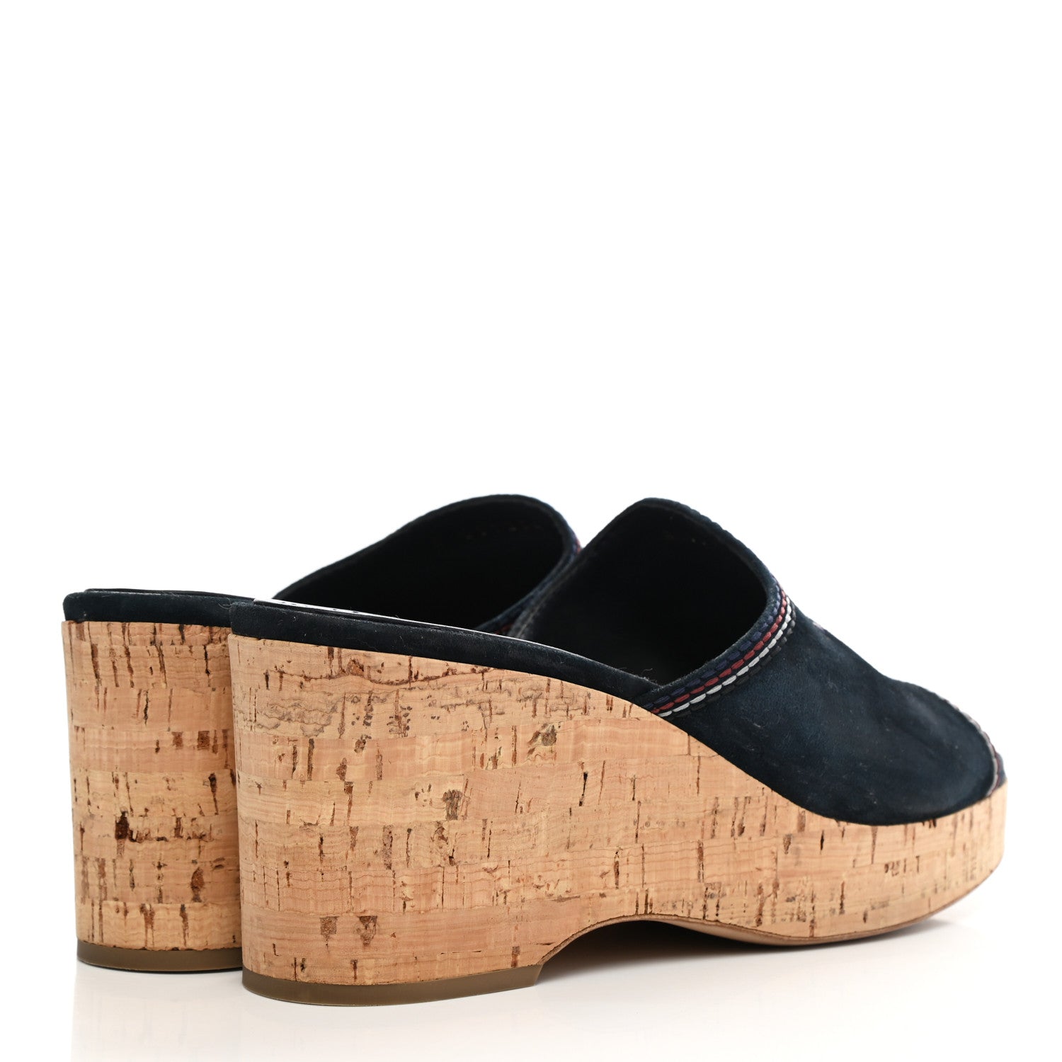 Chanel Suede Calfskin Cork CC Wedge Sandal 38.5 Navy Blue 5 of 10