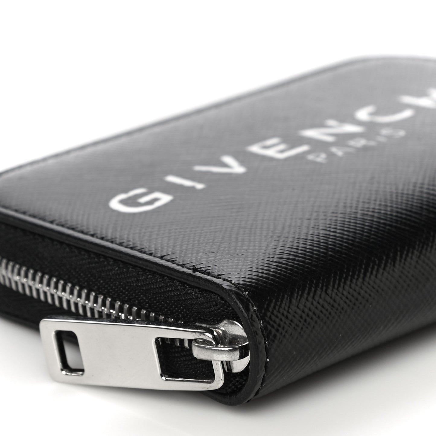Calfskin Logo Print Mini Zip Wallet Black