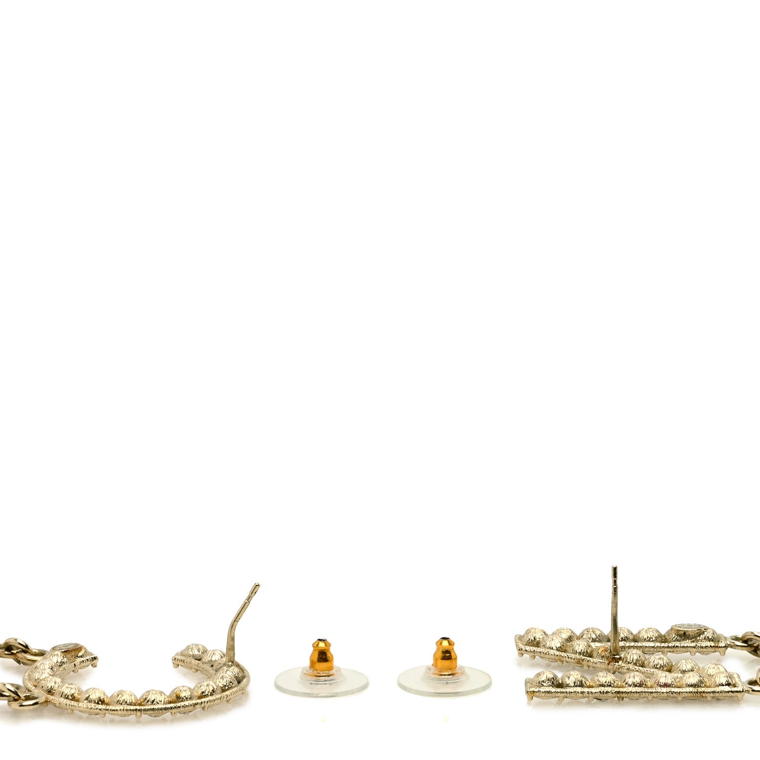 Chanel Crystal Cha-Nel Logo Drop Earrings Gold 3 of 4