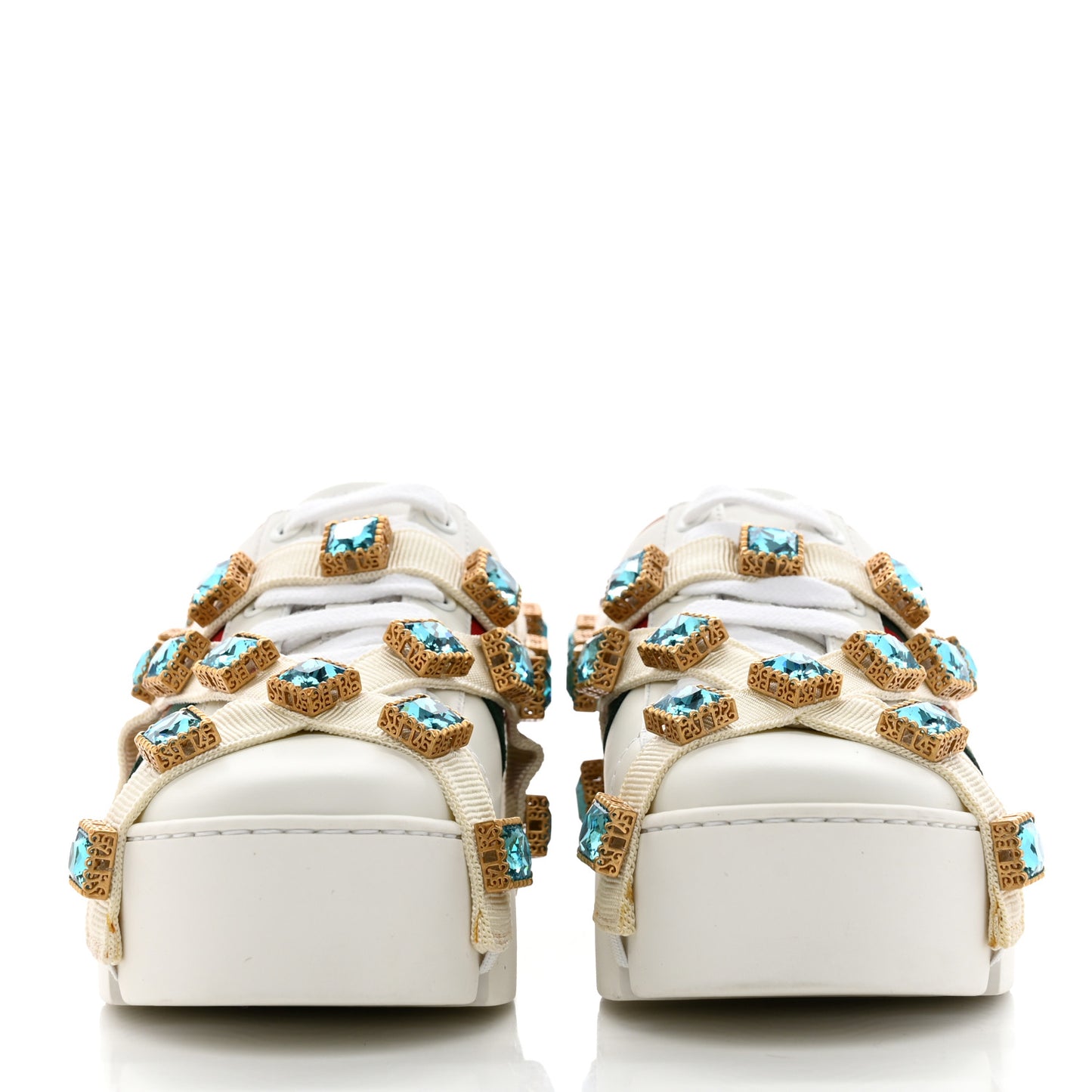 Calfskin Removable Crystals Bee Embroidered Ace Platform Sneakers 35 White