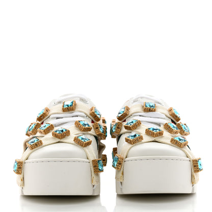 Gucci Calfskin Removable Crystals Bee Embroidered Ace Platform Sneakers 35 White 2 of 11