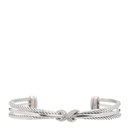 David Yurman Sterling Silver Diamond 7mm Crossover X Bracelet 1 of 4