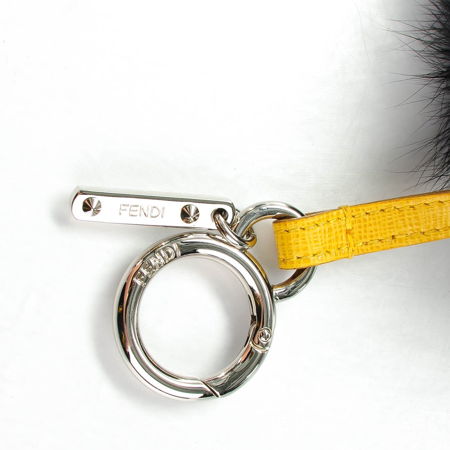 Fox Fur Pom Pom Bag Charm Black White
