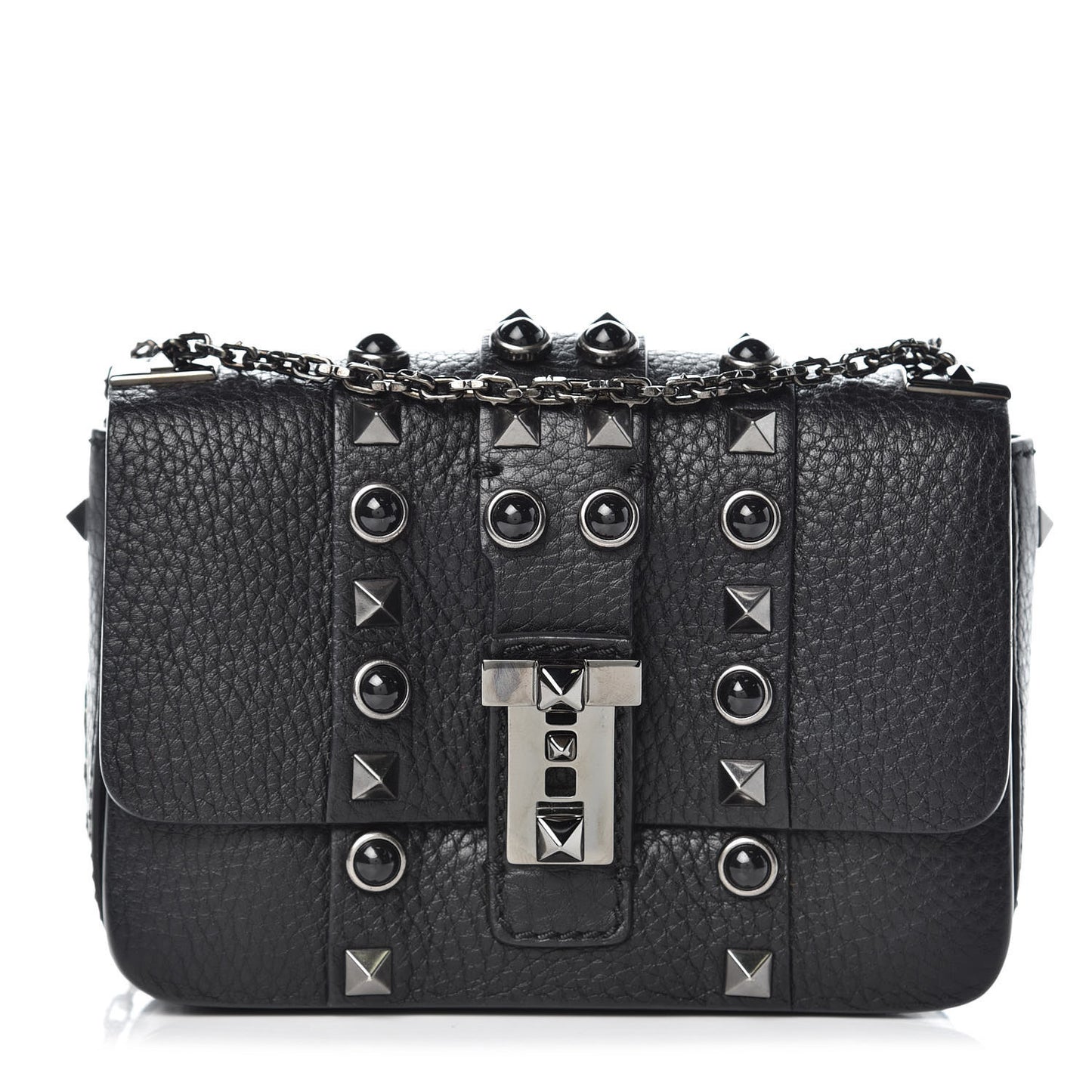 Grained Calfskin Onyx Micro B-Rockstud Rolling Flap Black
