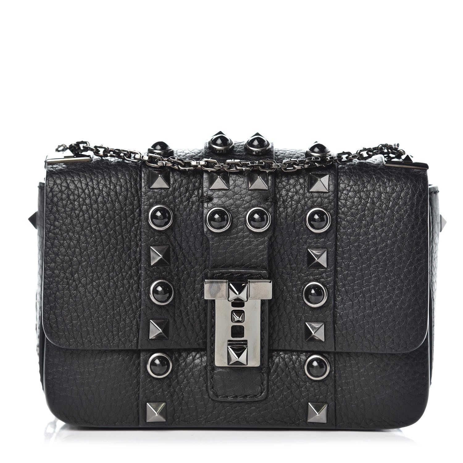 Valentino Garavani Grained Calfskin Onyx Micro B-Rockstud Rolling Flap Black 1 of 8