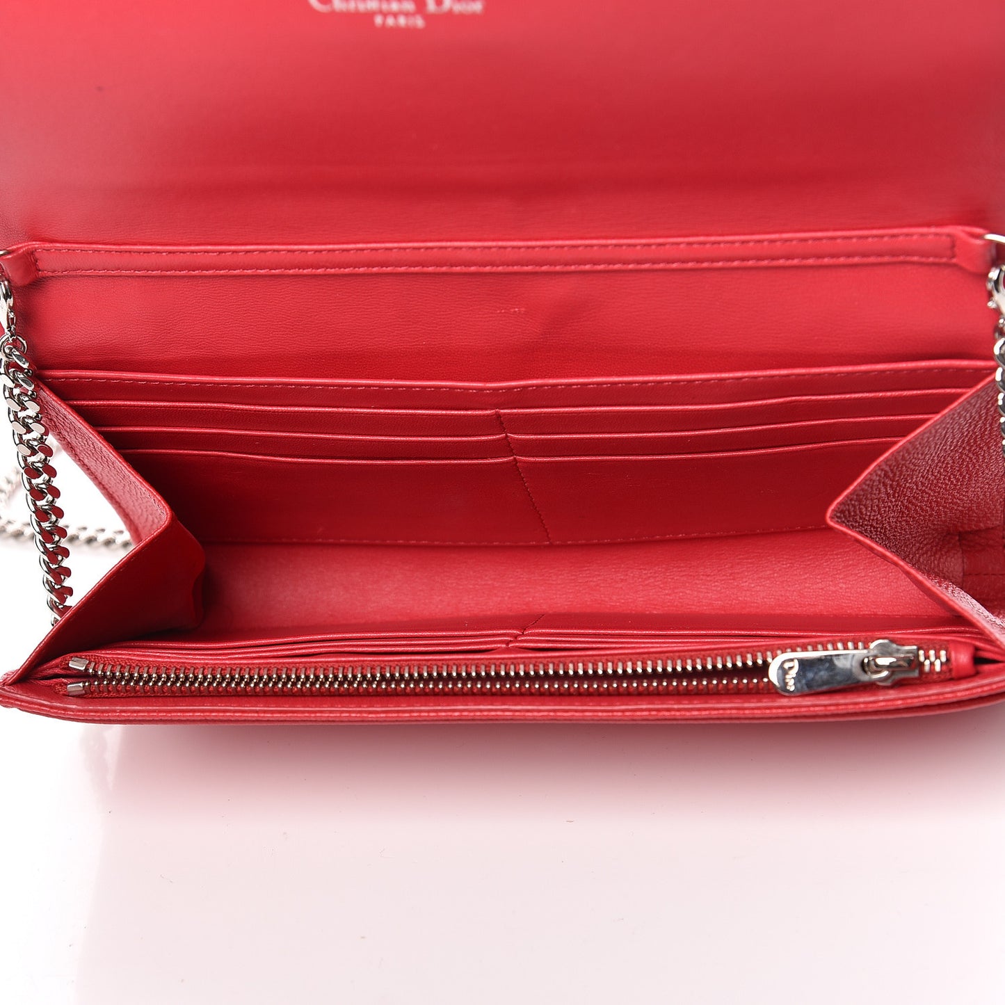 Grained Calfskin Diorama Croisiere Chain Wallet Red