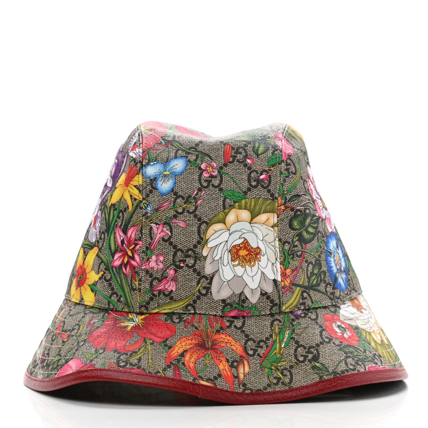 Gucci GG Supreme Monogram Flora Fedora Hat M Red 6 of 10