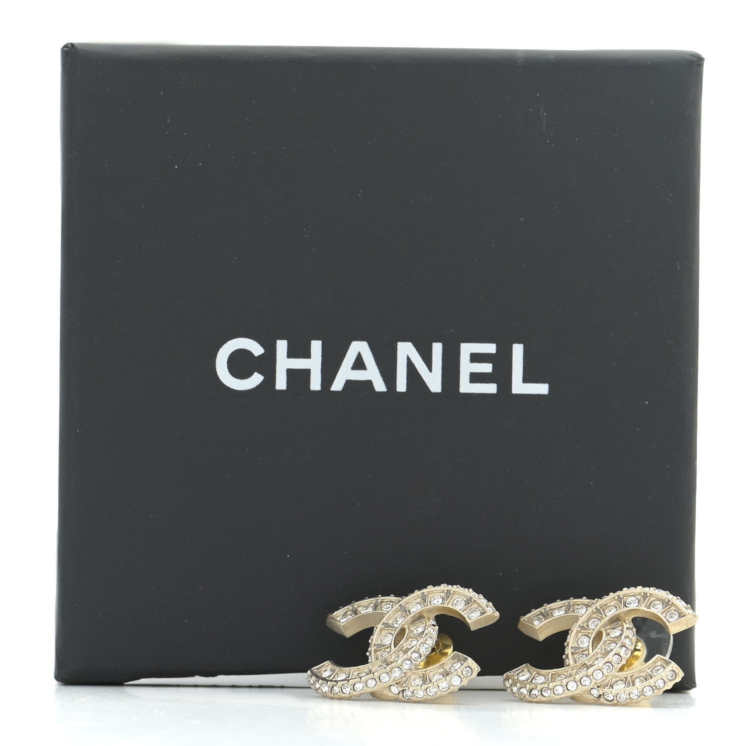 Chanel Crystal Timeless CC Earrings Light Gold 5 of 5