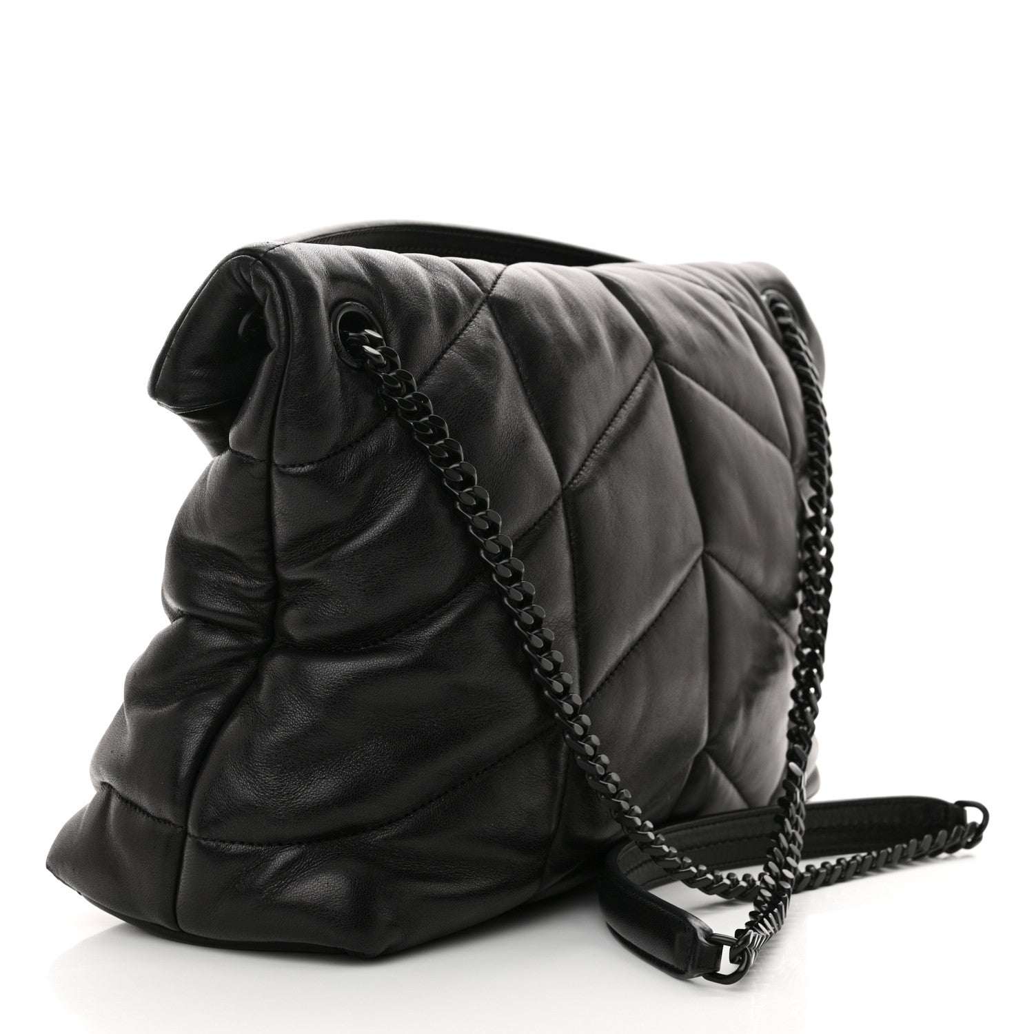 Saint Laurent Lambskin Quilted Monogram Monochrome Medium Loulou Puffer Chain Satchel Black 3 of 11