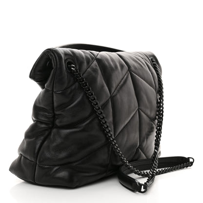 Saint Laurent Lambskin Quilted Monogram Monochrome Medium Loulou Puffer Chain Satchel Black 3 of 11