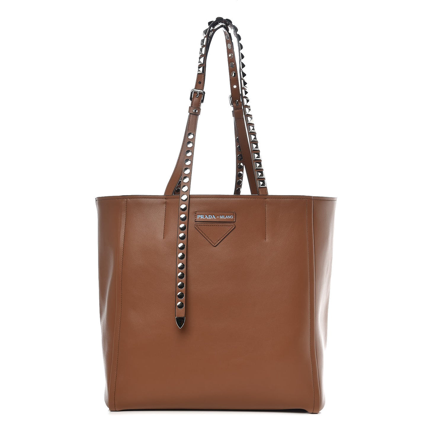 Calfskin Studded Tote Dark Brown