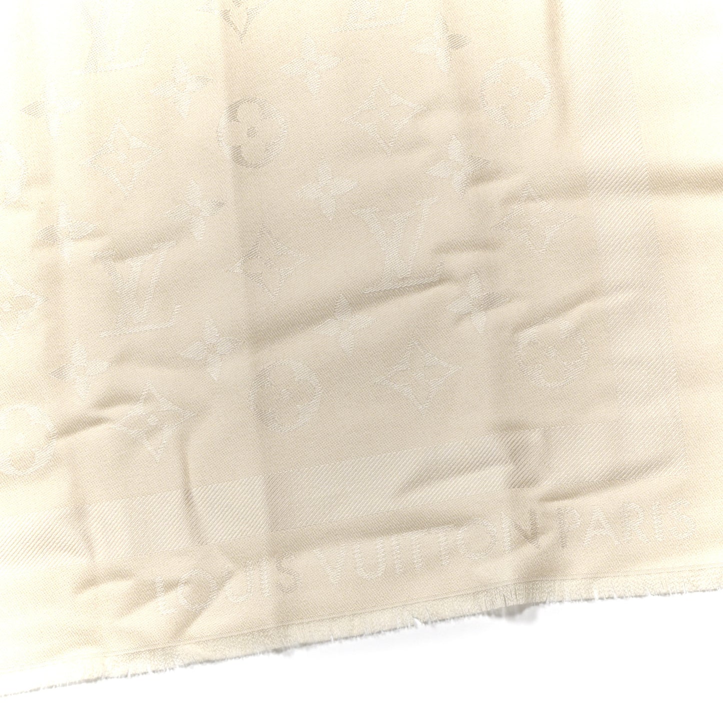 Wool Silk Monogram Classic Shawl Ivory